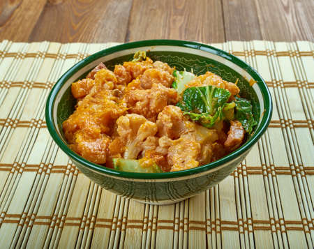 Vegetable stew of cauliflower and pumpkin , close upの写真素材