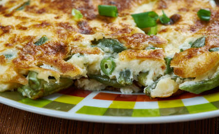 vegetarian Schnitzel with green beans, healthy dishの写真素材