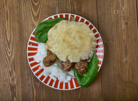 Cevapi - rilled dish of minced meat, a type of skinless sausage,traditionally in the countries of southeastern Europe,Balkansの写真素材