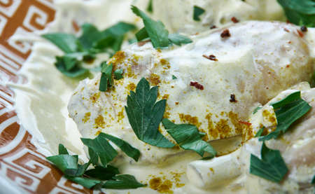 Punjabi Kadhi - Indian sauce with chicken, close  upの写真素材