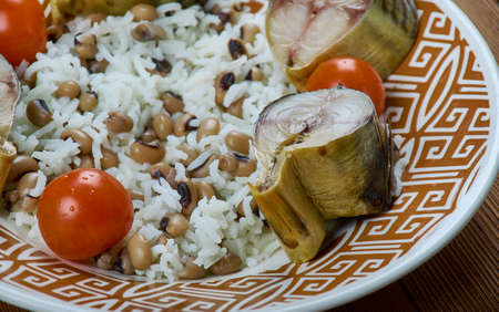 osh lobei  - Lobya Pilaf with Black-Eyed Peas, Beans Plov, Mountain Jews Style Azerbijian Foodsの写真素材