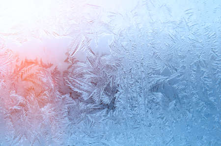 frozenned glass, Ice on window,winter icy patternsの写真素材