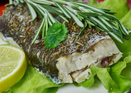 cod on Provencale. Traditional assorted French  dishes Top view.European foodの写真素材