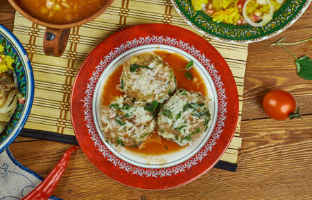 Iranian cuisine - Gondhi Berenji, traditional Persian dishes Persian Meatballs with Riceの写真素材