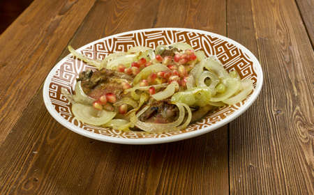  Chicken ovrishta - Azerbaijani cuisine, meat dish with pomegranate and onion
