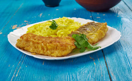 Sabzi Polo va Mahi - Herbed Persian Rice and Pan-fried White Fishの写真素材