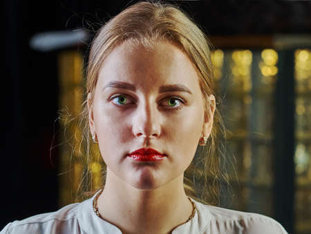 Cheerful good-looking young light-brown hair womanの写真素材