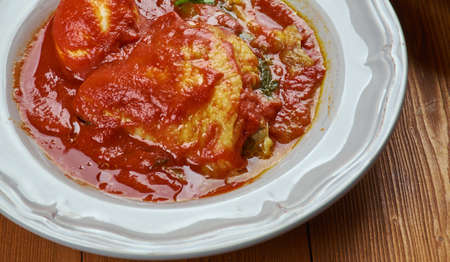 Nigerian cuisine - Nigerian Chicken Stew, Traditional assorted  dishes, Top view.の写真素材