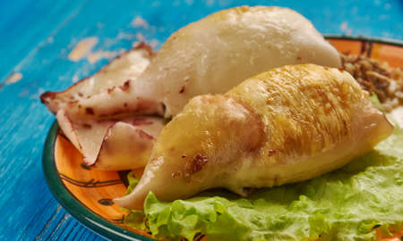 Lulas Recheadas - Portuguese dish, stuffed squid with bacon and rice