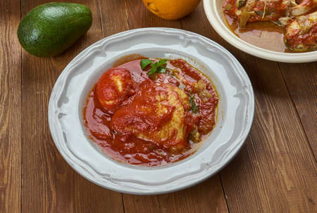 Nigerian cuisine - Nigerian Chicken Stew, Traditional assorted  dishes, Top view.の写真素材