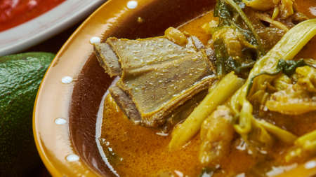 Nigerian cuisine - Ora Soup, Nigerian Bitterleaf Soup Traditional assorted  dishes, Top view.の写真素材