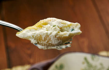 Conchiglioni stuffed with cheese and greens,Italian Cuisineの写真素材