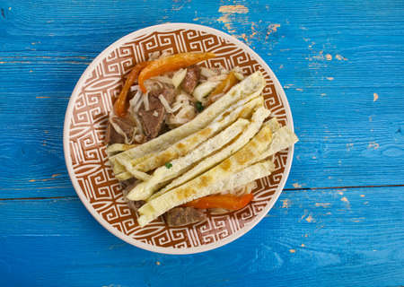 fried lagman - Uyghur Noodle Stir Fry ,dish of Central Asiaの写真素材