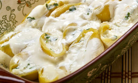 Conchiglioni stuffed with cheese and greens,Italian Cuisineの写真素材