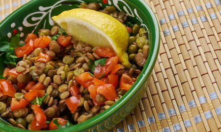 Green Lentil Salad Azifa , Ethiopian Food close upの写真素材