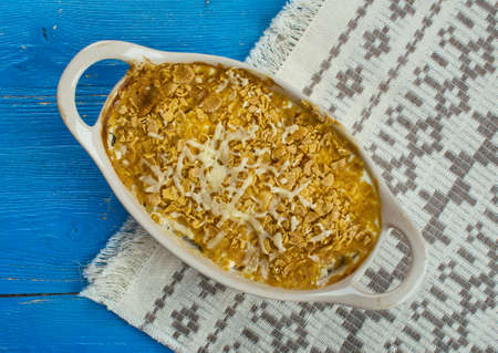 Cod Au Gratin - appetizer from New Foundland, Canada, Flaked cod is layered with white sauce, and sprinkled with Cheddar cheese before being baked in this simple casserole.の写真素材