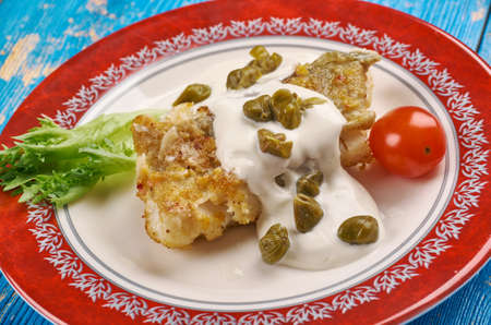 Baked Cod Piccata ,  Italian dis close up.の写真素材