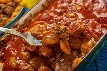 Bobotie, South African cuisine , Traditional assorted dishes, South African dish consisting of spiced minced meat baked の写真素材