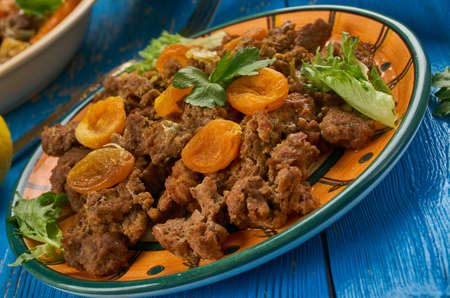 Kalahari mince curry, South African cuisine , Traditional assorted dishes, Top view.の写真素材