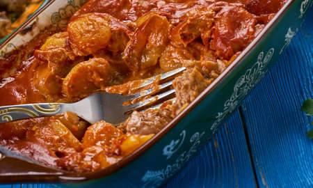 Bobotie, South African cuisine , Traditional assorted dishes, South African dish consisting of spiced minced meat baked の写真素材