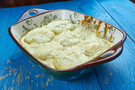 Creamed Onions Gratin with Gorgonzola and Parmesan.の写真素材