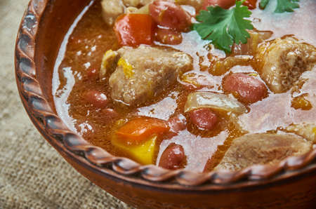 Caribbean One-Pot Stew, Dark Red Kidney Beans, pork loin and a savory blend of spices.の写真素材