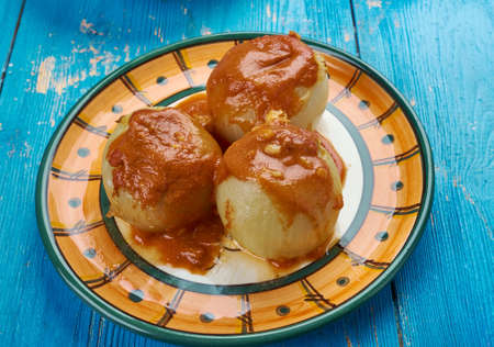 Dolma Mahshi  - Iraqi Stuffed Onions with nuts, lamb and couscousの写真素材