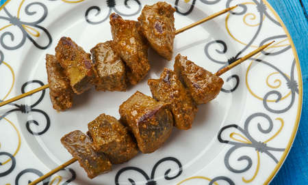 Jigar kabob - Uzbek kebab from the liverの写真素材