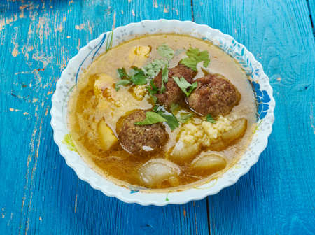 Moroccan Meatball Couscous Soup , made with ground lamb or beef that is seasoned and baked.の写真素材