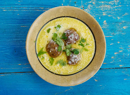 Traditional Greek Meatball Soup - Giouvarlakia, close upの写真素材