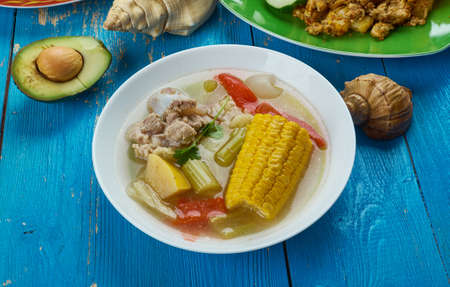  Mexican cuisine , Caldo de Res , Mexican Beef Soup, Traditional assorted dishes, Top view.の写真素材