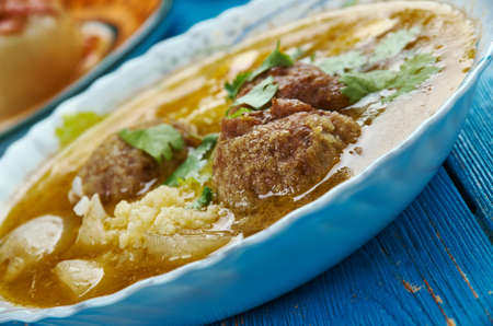 Moroccan Meatball Couscous Soup , made with ground lamb or beef that is seasoned and baked.の写真素材