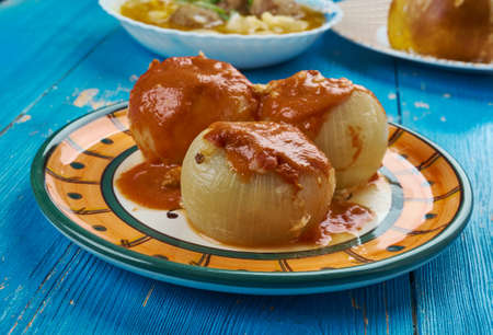 Dolma Mahshi  - Iraqi Stuffed Onions with nuts, lamb and couscousの写真素材