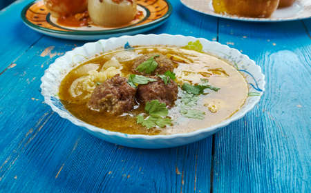 Moroccan Meatball Couscous Soup , made with ground lamb or beef that is seasoned and baked.の写真素材