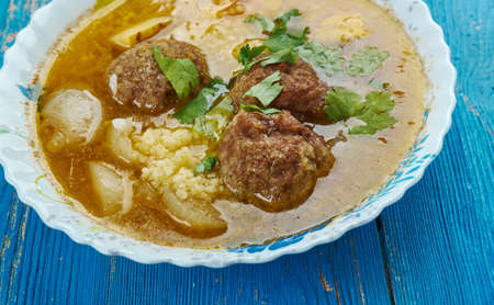 Moroccan Meatball Couscous Soup , made with ground lamb or beef that is seasoned and baked.の写真素材