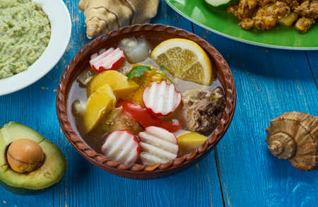  Mexican cuisine , traditional soup Pozole, Traditional assorted dishes, Top view.の写真素材