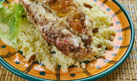Moroccan Couscous Stuffed Chicken Breasts, Traditional assorted Morocco dishesの写真素材