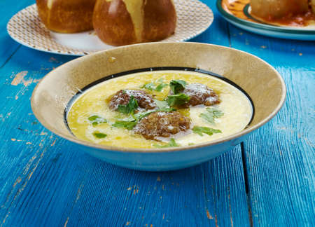 Traditional Greek Meatball Soup - Giouvarlakia, close upの写真素材