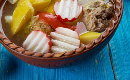  Mexican cuisine , traditional soup Pozole, Traditional assorted dishes, Top view.の写真素材