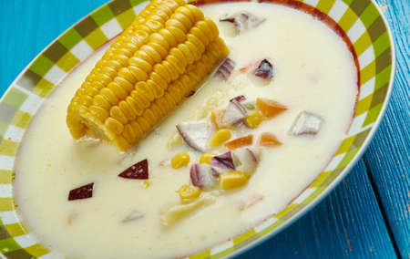 Jamaican Corn Soup - Caribbean Styler soup  close upの写真素材