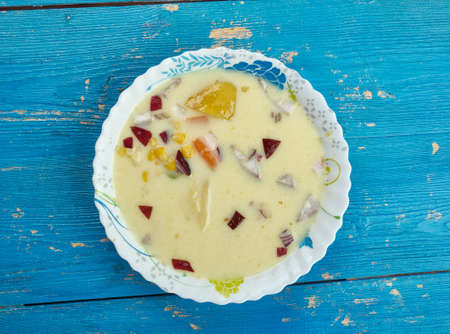 Summer Corn Chowder - Add stock and potatoes and bring to a boil.の写真素材