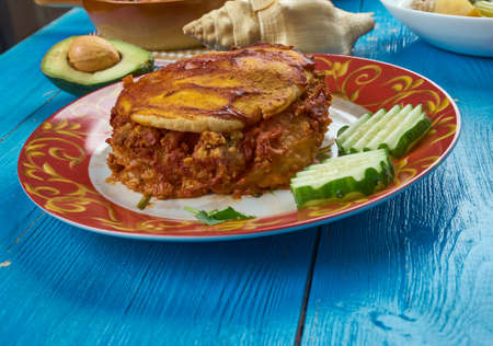  Mexican cuisine , Mexican Tortilla Casserole, Traditional assorted dishes, Top view.の写真素材