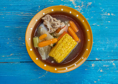 Caldo de Res  -  Mexican Beef Soup , made from scratch with beef bones, cabbage, potatoes, corn, chayote, and cilantroの写真素材