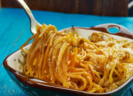 Baked Cream Cheese Spaghetti Casseroleの写真素材