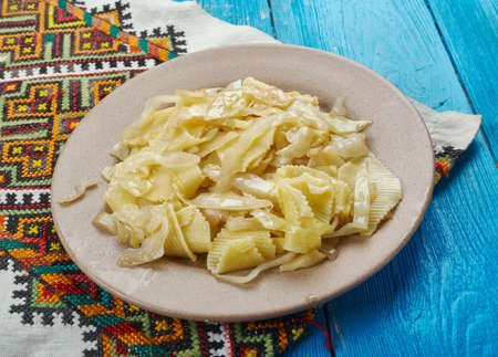 Haluski Pan-Fried Cabbage And Noodles,  soft noodles or dumplings cooked in the Central and Eastern European cuisines.の写真素材