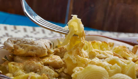 Cheesy Chicken Noodle Casserole, close upの写真素材