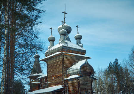 Russian Traditional wooden architecture  - church, Malye Karely village, Arkhangelsk region, Russiaの写真素材
