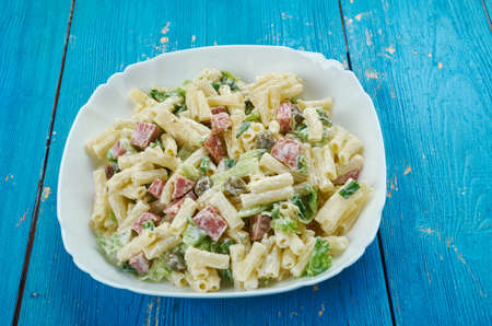 Hawaiian Pasta Salad  brings ham, pineapple, green onion, red pepper の写真素材