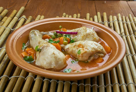 Braised Chicken Thighs served  cider vinegar, thyme and butter.の写真素材