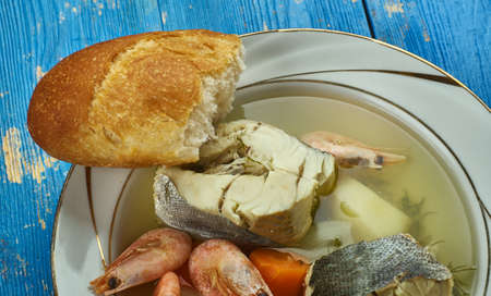 Greek Fisherman Stew, traditional soup made by many in Greeceの写真素材